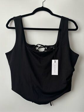 Dynamite NWT Bare Draped Bustier Top Black Lace Up Back Corset Style Size XL